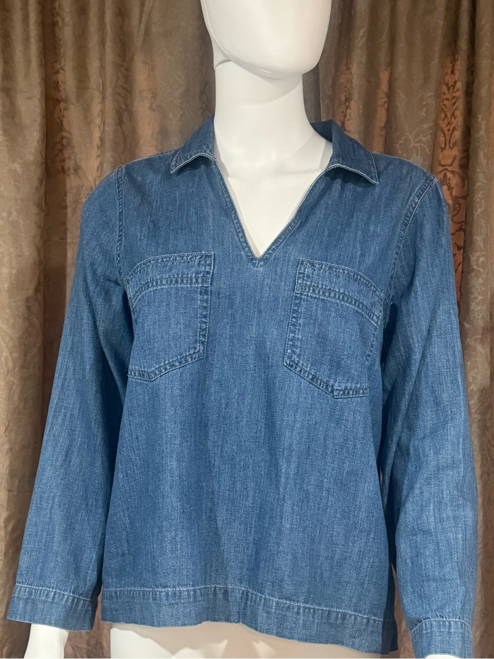 Madewell Blue Denim V-Neck Pullover Top
